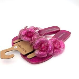 Jeffrey Campbell Fleuris Jelly Flip Flop Thong Sandal Pink Glitter Size US7 EU38